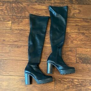 Free People Black Heeled Boots with Chunky Block Heel